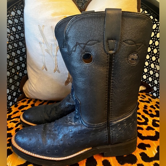 DAN POST Navy Blue Cowboy Boots Upper Leather Western Men or Women - Picture 2 of 6